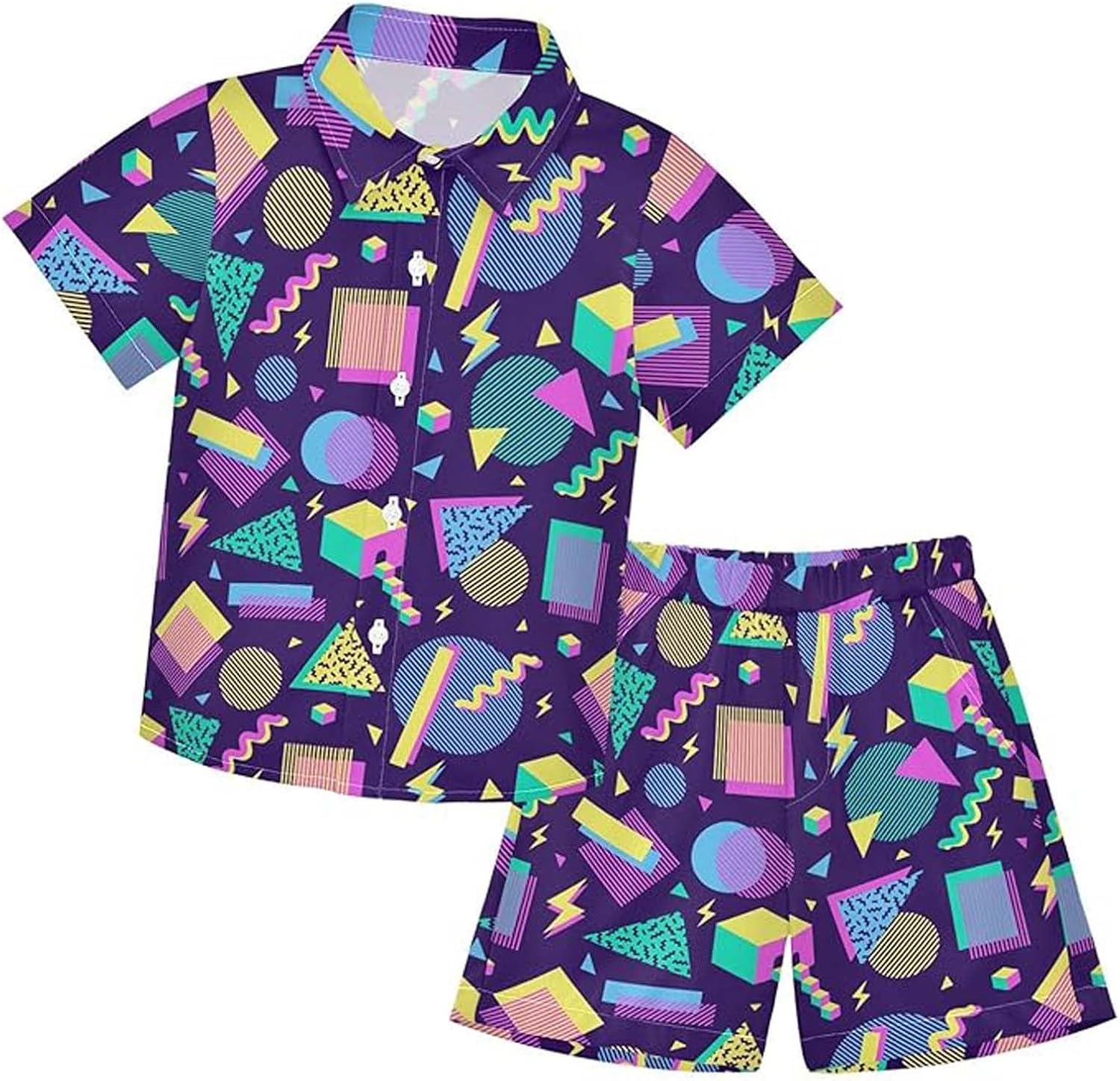 Boy Summer Hawaiian 2 Piece Set Button Down Short Sleeve Shirt and Shorts Matching Comfort Outfit for Kids 2-15 Years