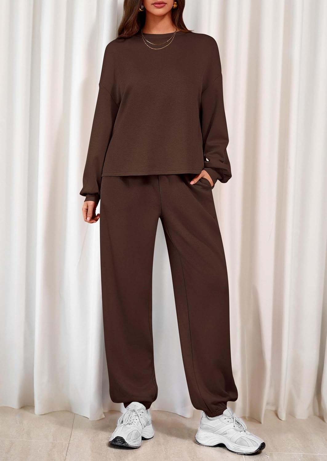 PRETTYGARDEN Women's Two Piece Lounge Sets 2025 Fall Airport Outfits Long Sleeve Pullover Tops Sweatpants Matching Clothing - Image 2