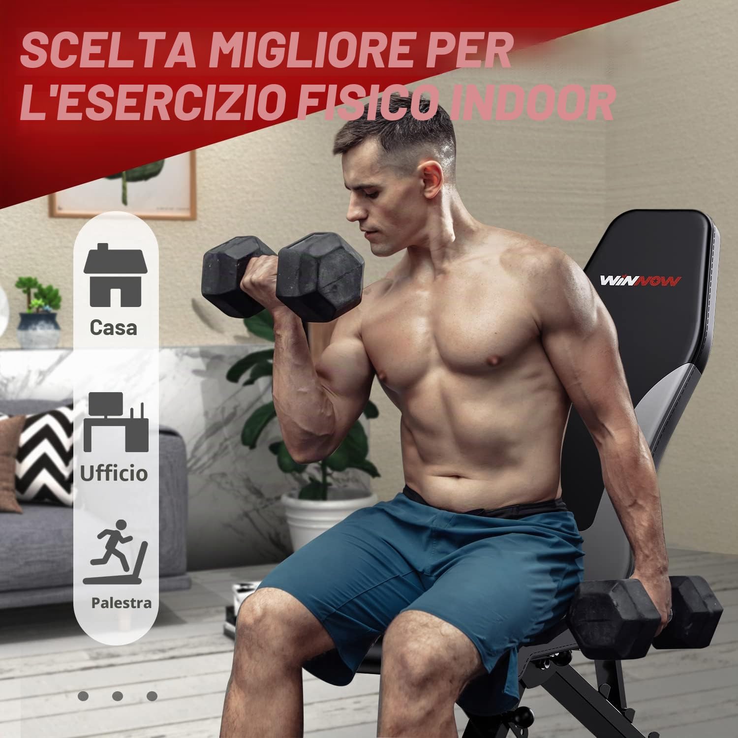 WINNOW Regolabile Panca per Allenamento con Pesi Pieghevole Panca per Allenamento a Casa in Palestra Panca Inclinata Declinata Piana a Pressa Multiuso Esercizi