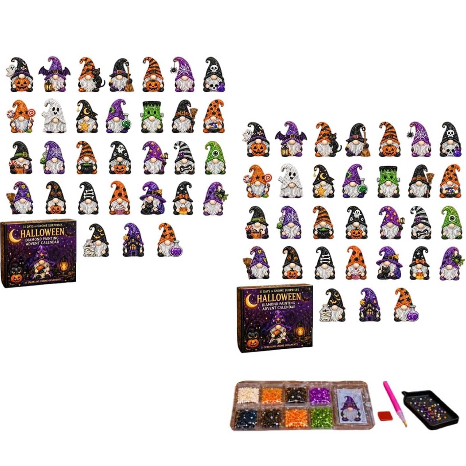 Diamond Painting Adventskalender mit Halloween Wichteln (2pc) | DIY Bastelset für Wichtel Diamond Paintings mit 31 Wichtel Anhängern – Halloween Deko zum Aufhängen für Erwachsene