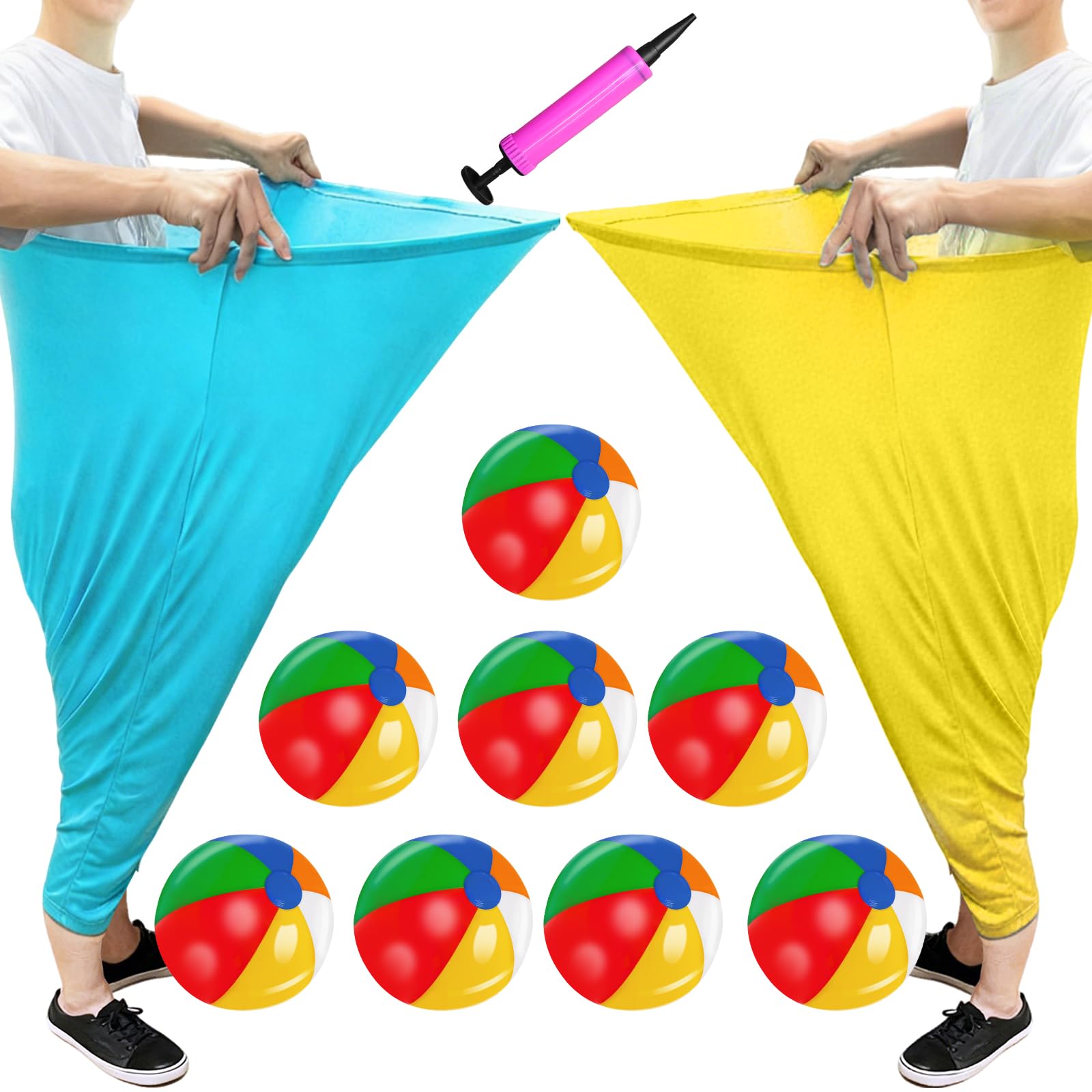 11 PCS Granny Pants Yard Game Easter Games Set, Oversized Blue & Yellow Pants With 8 Colorful Bouncy Balls & 1 Air Pump, Outdoor Tossing Games For Adults Family Easter Carnival Party Reunion Gathering