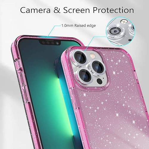 Miniatura 75 de Funda con purpurina diseñada para iPhone 15 Pro Max, con [2 unidades] protector de pantalla y [paquete de 3] protector de lente de cámara brillante