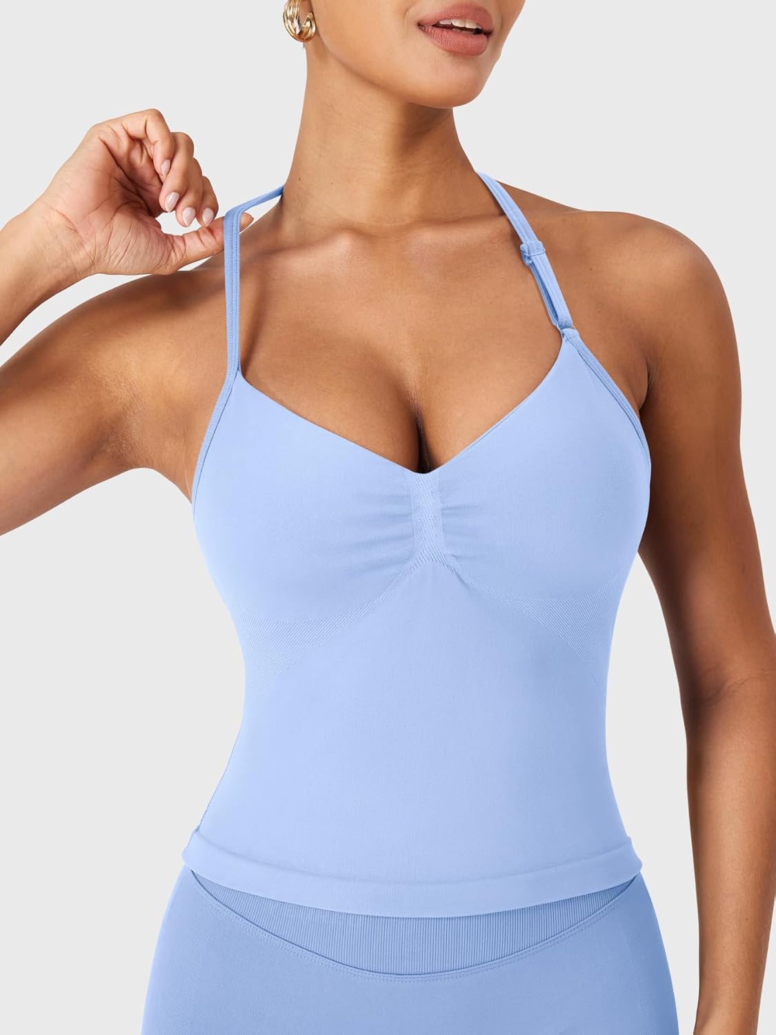 YEOREO SoftHue Impact Longline Strappy Top Women's Halter Workout Tank Tops Backless Gym Longline with Adjustable Strap - Image 3
