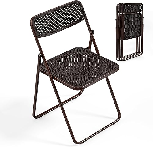 VINGLI Silla plegable moderna con marco de hierro con panel de textura tejida, diseño que ahorra espacio para fiestas, bodas, eventos, oficina,