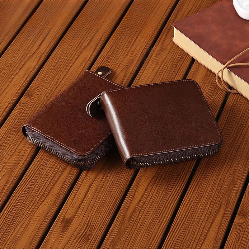 Genuine Leather Bifold Wallet for Men, Elegant Zip Around Design with RFID Blocking (Brown)4