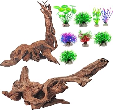 Natural Driftwood Decor for Aquarium Decorations Reptile Tank Accessories, Assorted Wood Branches Decorations on Reptile Fish Tank 2-10" 2 Pcs/4 Pcs/ 5 Pcs/ 6 Pcs Pack of 2 7.5 to 10 Inch