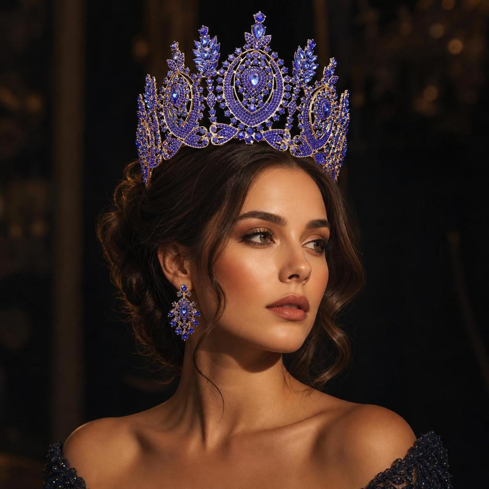 Corona Novia Brillant Ornamental Llamativa Adorno Cabello para Quinceañeras, KC Oro + Diamantes Rojos Completos + Peine