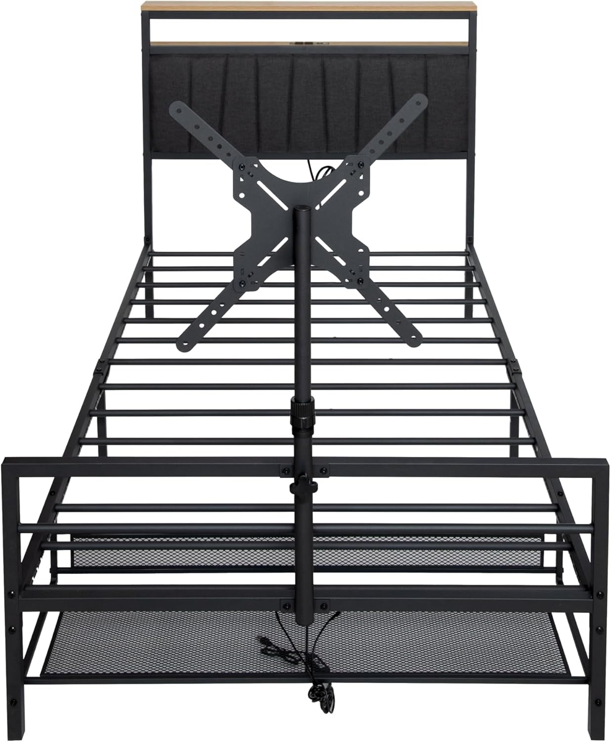 Bellemave Twin Size Gaming Bed with tv Lift and Storage headboard, Bed with Rotating TV Mount Frame, Metal, Black