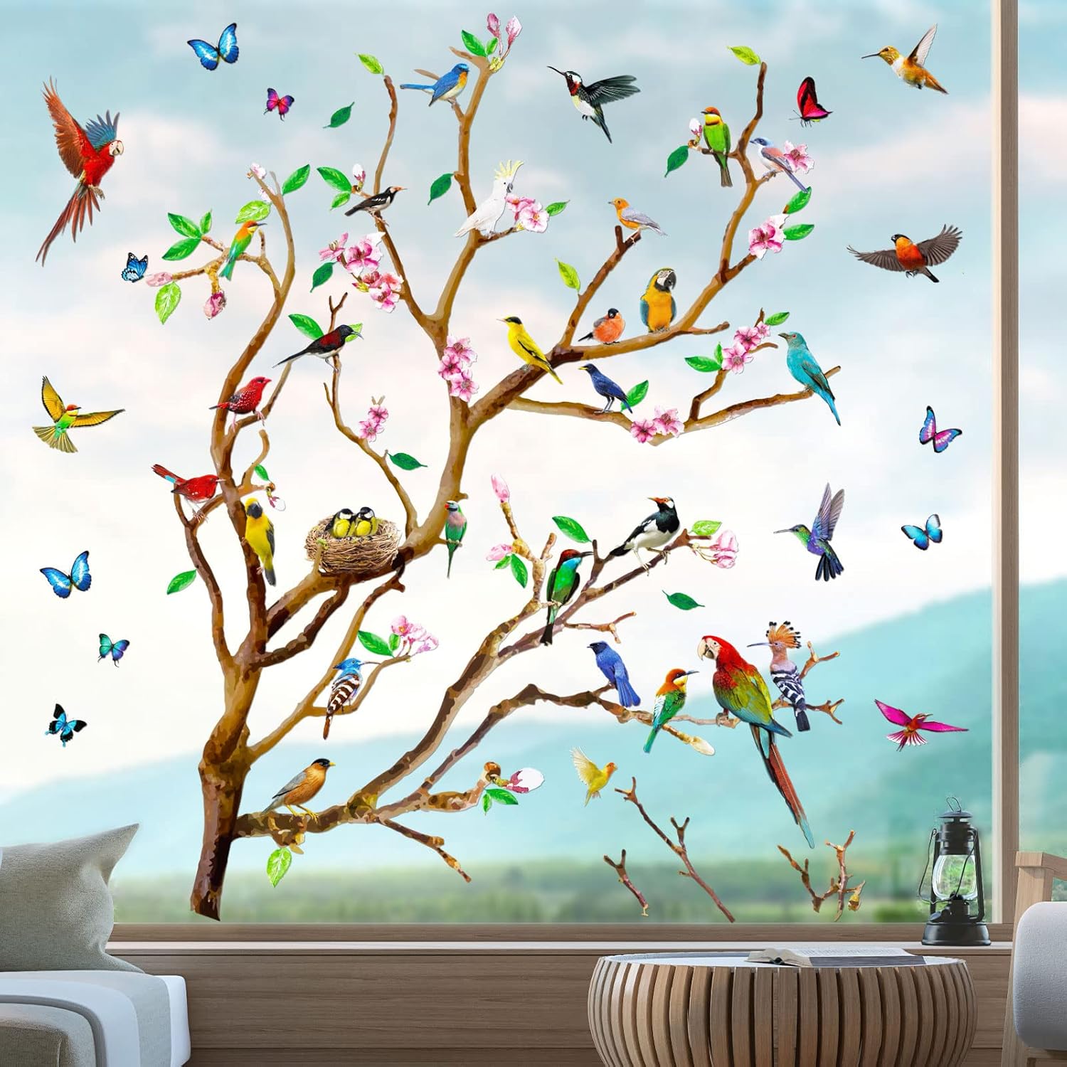 Pajean 8 Sheet Spring Stickers Bird Window Clings Spring