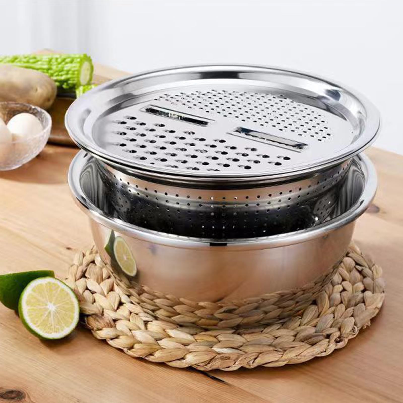 Set di 3 pezzi multiuso in acciaio inox per tagliare le verdure e scolapasta per la cucina domestica