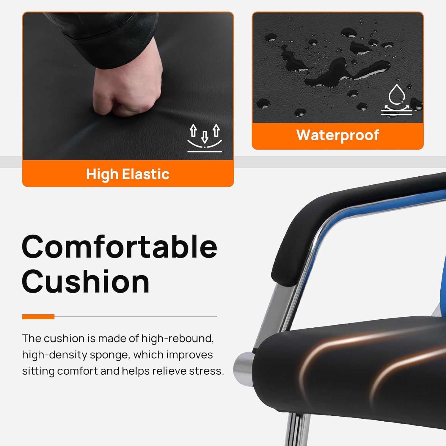 Waiting Room Bench with Armrest, PU Leather Office Furniture, Lobby Conference Reception Bench, Office Guest Seating for Clinic,Airport,Hospital,Barber,Salon,Bank (Blue & Black, 3-Seat)