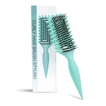 Curly Hair Brush Defining, Vented Curl Defining Brush for Effortlessly Detangling Shaping and Styling Womens Mens Curls on All Wet or Dry Hair Types, Reduces Frizz Green