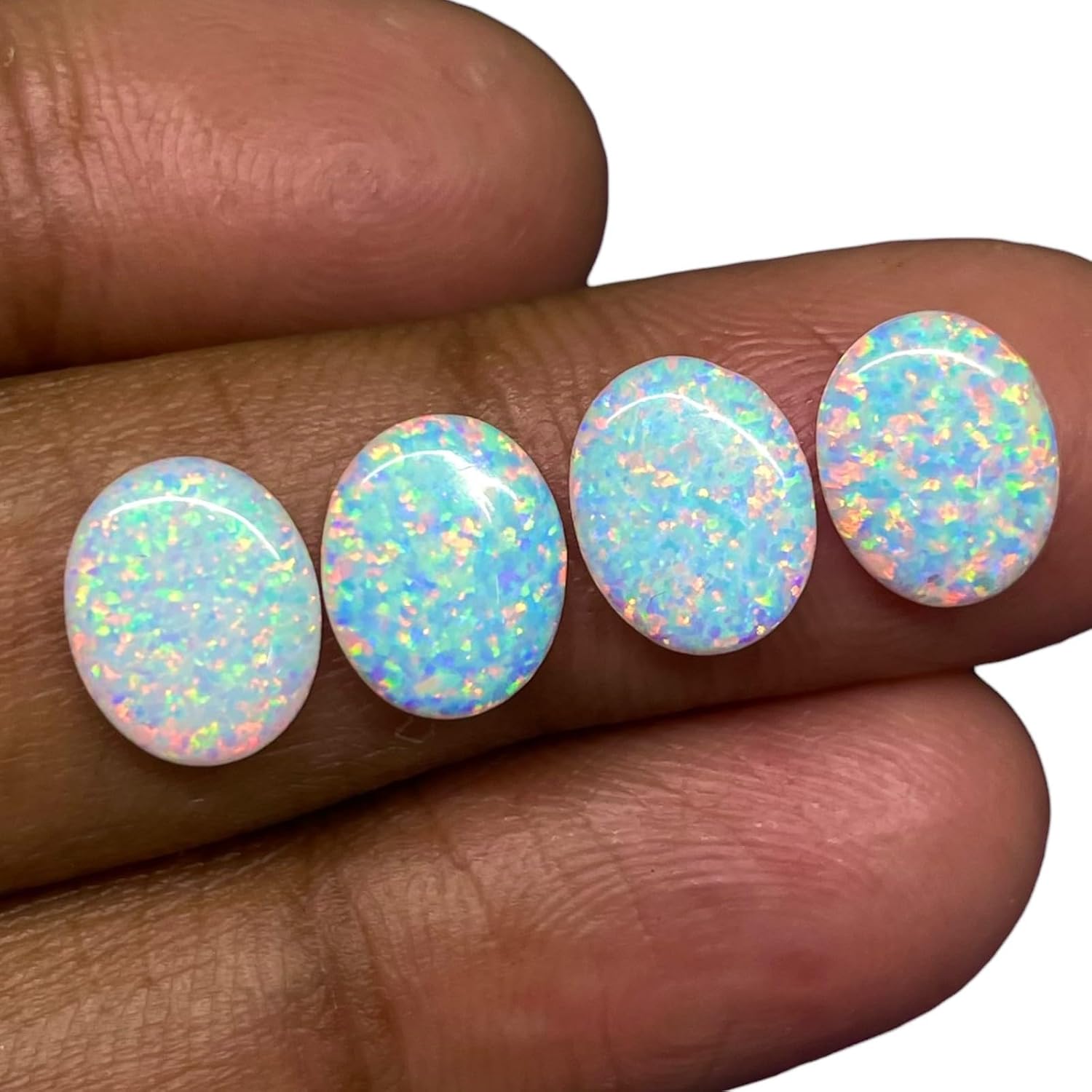 4 Pcs Australian Opal 10x8mm Oval Cabochon AAA Quality Lab Created Gemstones Lot