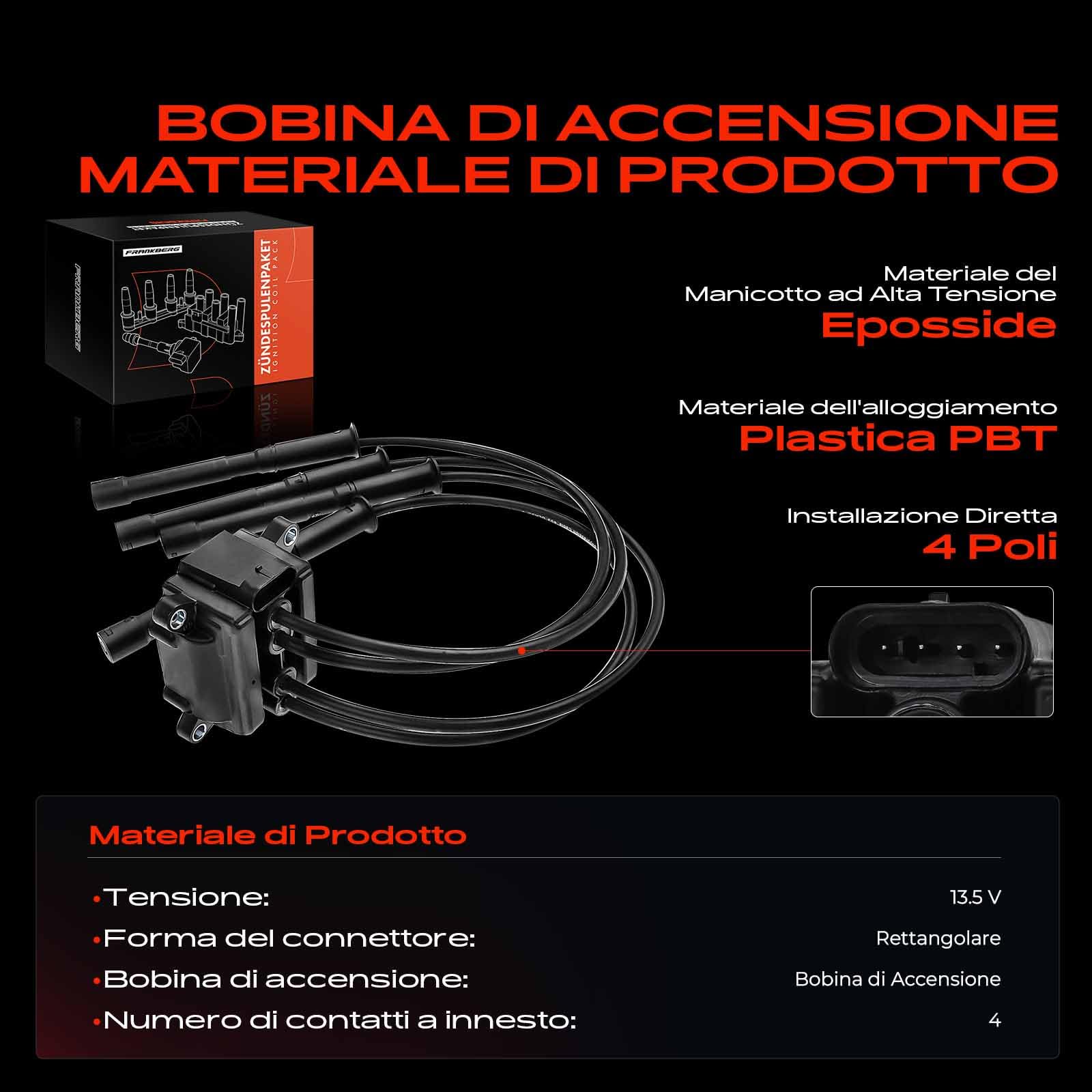 Frankberg Bobine di accensione Compatibile con Clio III BR0/1 CR0/1 1.2 16V Twingo I C06 1.2 16V Replace# 8200713680,8200702693