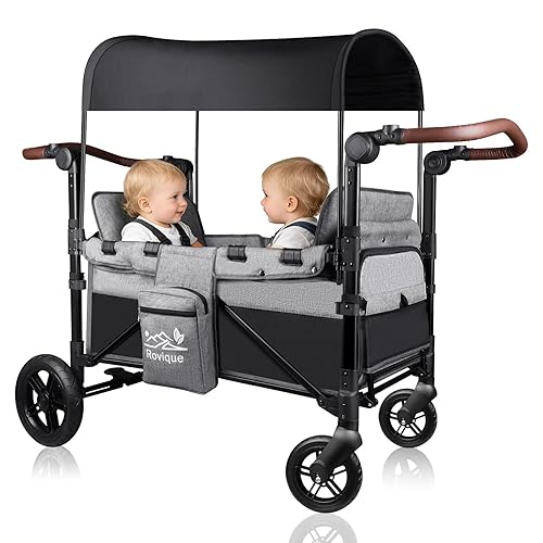 Cochecito para 2 niños, cochecito todo terreno con extensor extralargo, vagón plegable de aluminio con asientos convertibles, toldo extraíble,