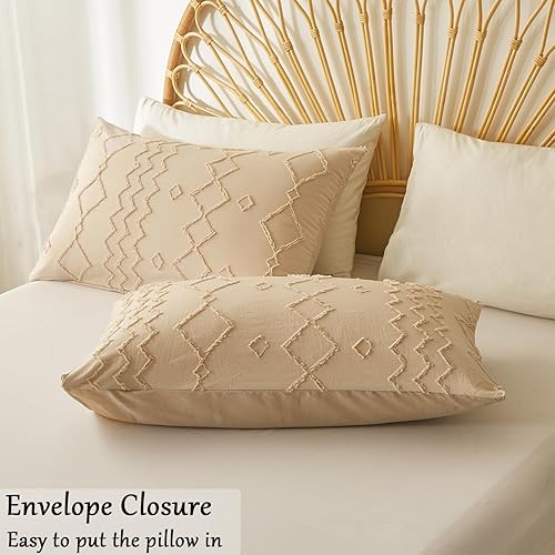 Miniatura 3 de Senville Funda de edredón tamaño King, funda de edredón caqui copetuda con patrón geométrico de rombos jacquard, juego de ropa de cama de 3 piezas