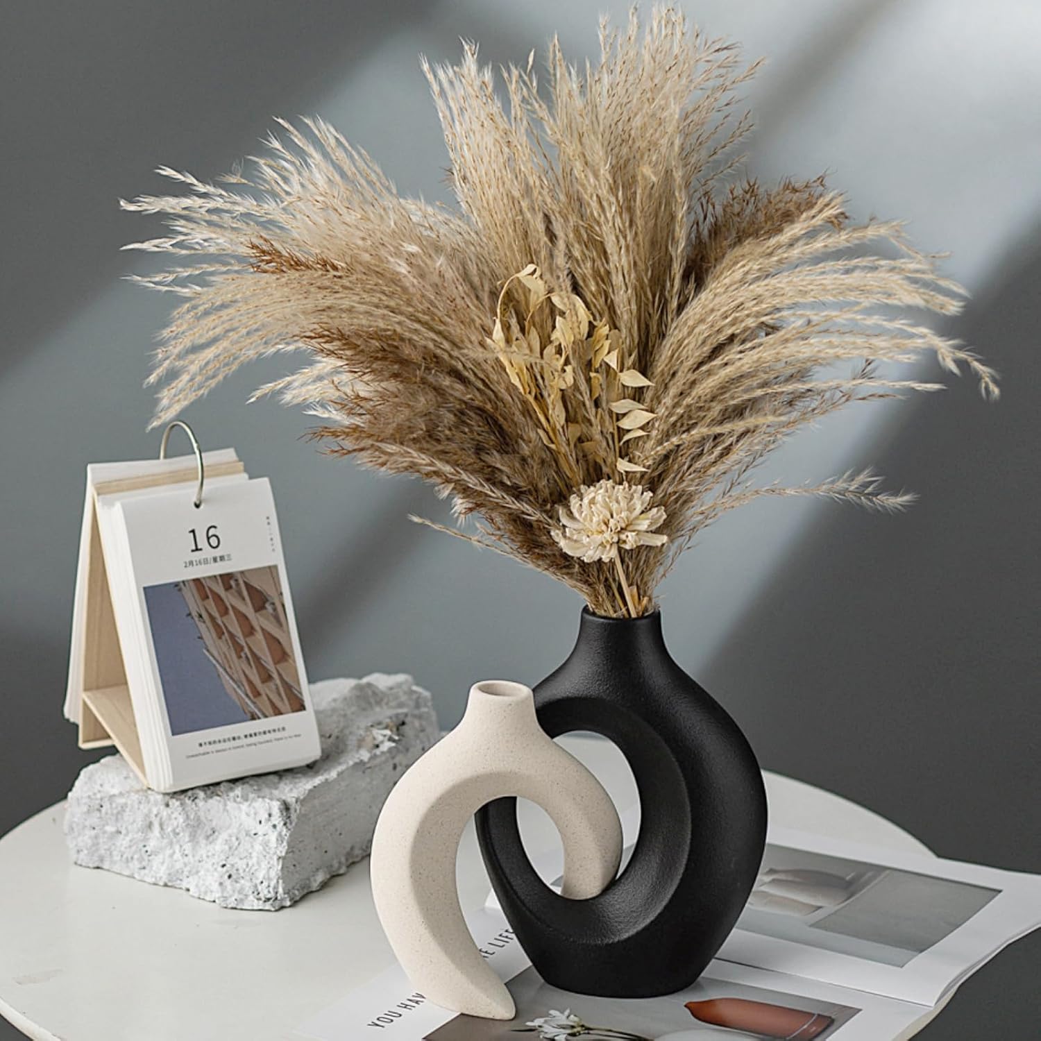 Black and Off-White Vases for Decor, Hollow Ceramic Vase Set of 2, Nordic Minimalist Aesthetic Snuggle Vases, for Table Centerpiece Dining Living Room Book Shelf Decoration (W 6.3" X H 8.4") - Image 6