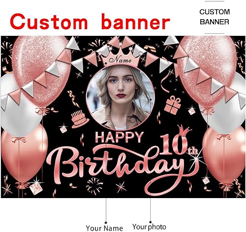 Miniatura 2 de Cartel de feliz cumpleaños número 10 de oro rosa, grande, letrero de feliz cumpleaños 10 para patio, letrero de texto "It's My Birthday", decoración