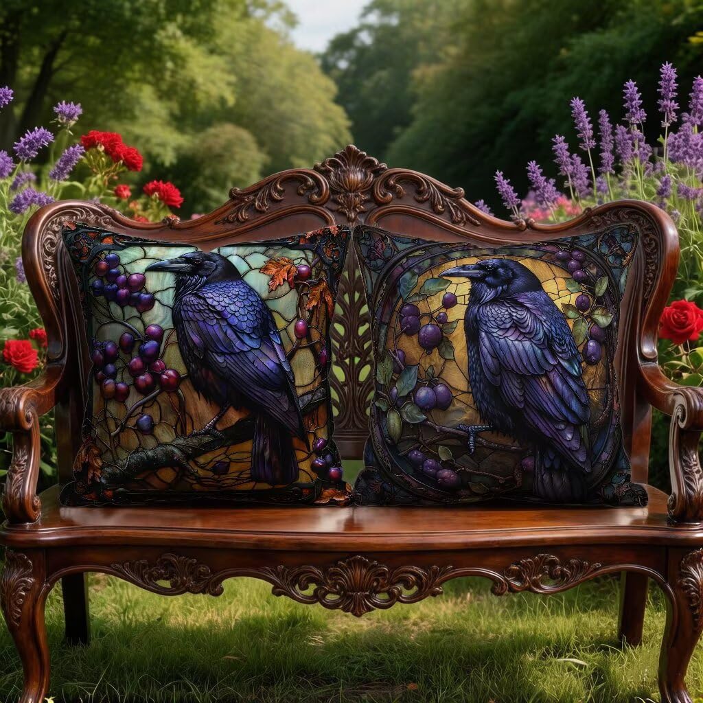 Funda de Almohada 70 x 70 Juego de 2 Cojines Sofa Crow, Funda Cojín 70x70 cm Cojines Cama Negro Decorative Pillows Lino Impresión HD a Doble Cara para Sofá Decoracion Hogar, Regalos Mujeres 5-ZD982O