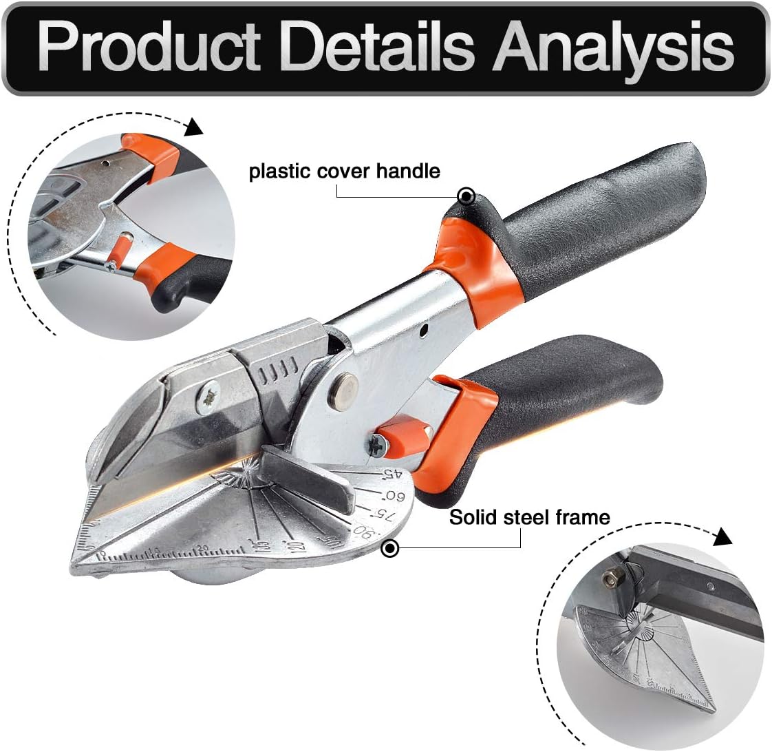 45-135 Degree Multi Angle Miter Shear Cutter Hand Tools Soft Wood Cutter Black Adjustable Angle Cutter with 10 Blades for Cutting Plastic, PVC and Molding Trim