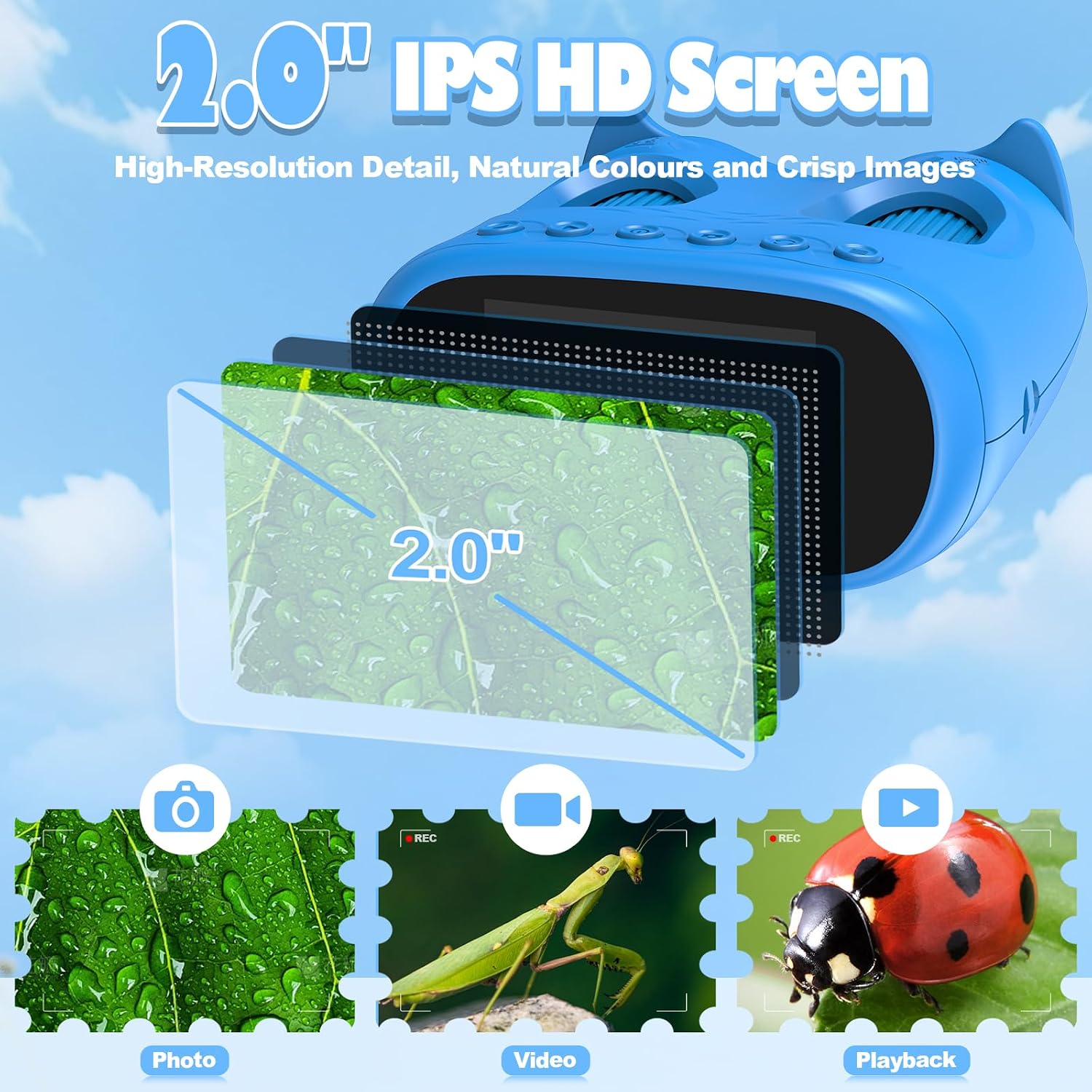 2-in-1 Kids Microscope & Telescope, 1000X, 2" IPS(Blue) | 1000X Microscope, 10X Telescope, 1080P Camera, 8 LED Lights, Rechargeable, STEM Gift for Kids