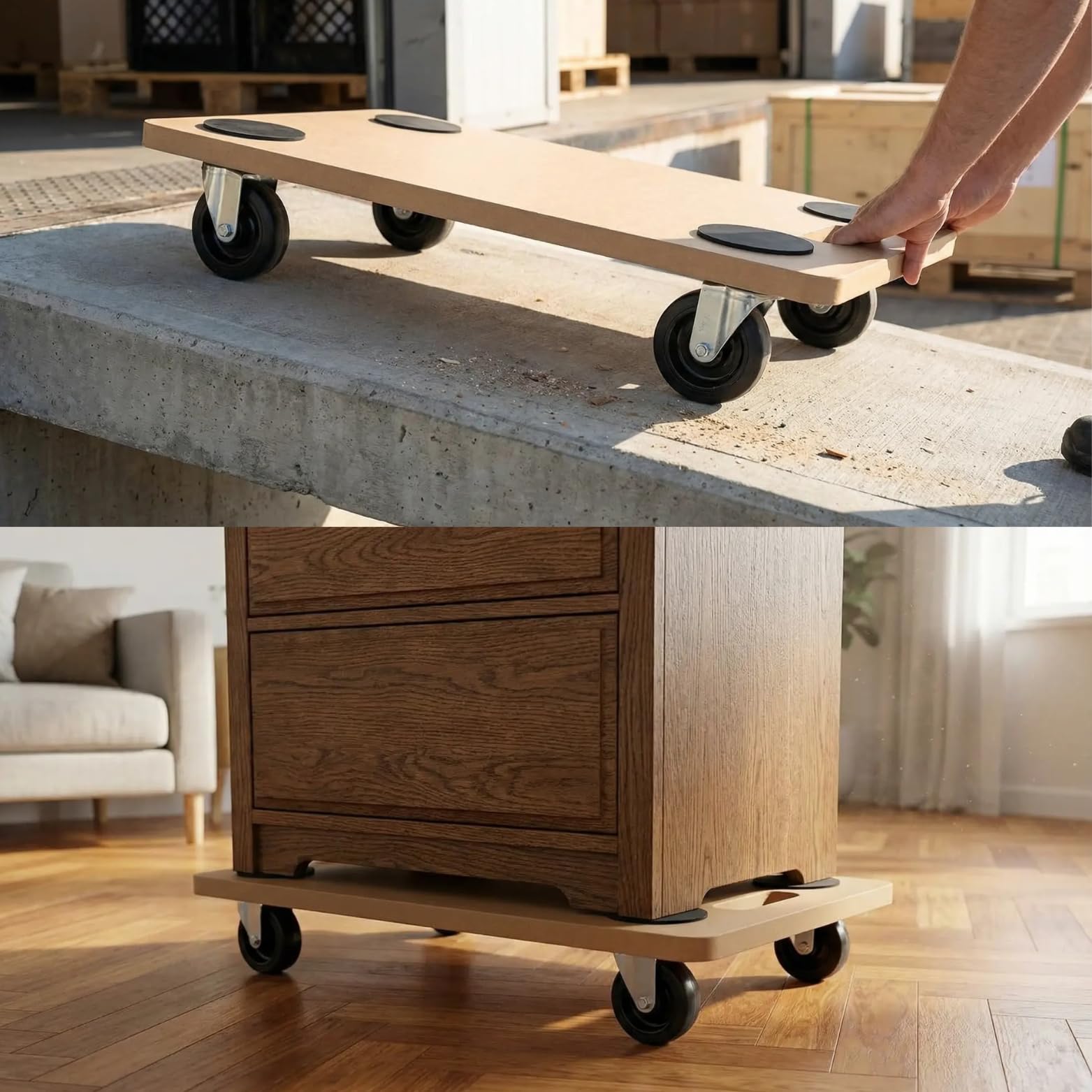 Carro de Transporte Ecovelò de 58x30 cm con Ruedas Antideslizantes de 360° Plataforma para macetas, Cilindros y Muebles Alta Resistencia, asa ergonómica, Ruedas de Nailon