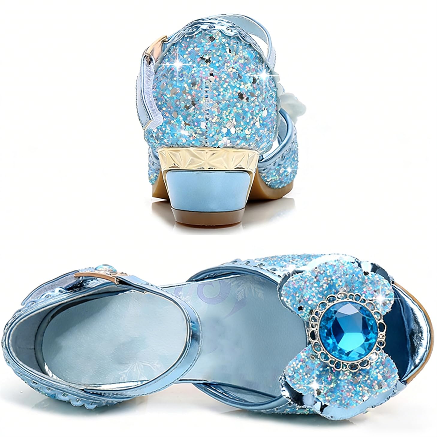 FStory&Winyee Sandales Princesse Enfant Filles Reine des Neiges Bouche Poisson Talons Hauts Chaussures Ballerines Elsa Arc Charmant Doux Cosplay Déguisement Ceremonie et Fêtes
