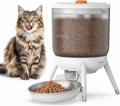 Invengo Automatic Cat Feeder, 3L Timed Pet Feeder for Cats & Small Dogs, Dual Power USB & Battery, Clear Hopper, Easy-Clean, Dry Food & Kibble, Up to 6 Meals Daily