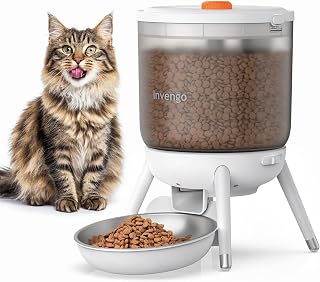 Invengo Automatic Cat Feeder, 3L Timed Pet Feeder for Cats & Small Dogs, Dual Power USB & Battery, Clear Hopper, Easy-Clean, Dry Food & Kibble, Up to 6 Meals Daily