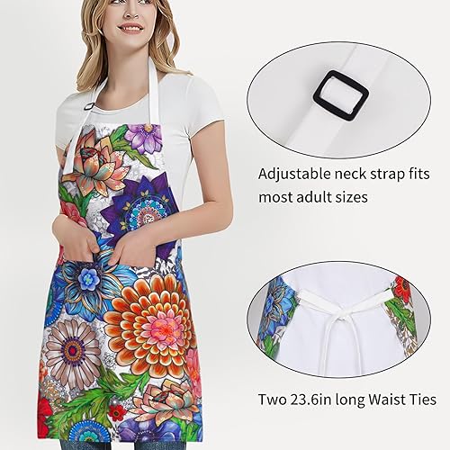 Miniatura 6 de ASPMIZ Delantal floral para adultos, delantales de flores bohemias para mujeres con bolsillos, delantales de cocina impermeables para hombres con