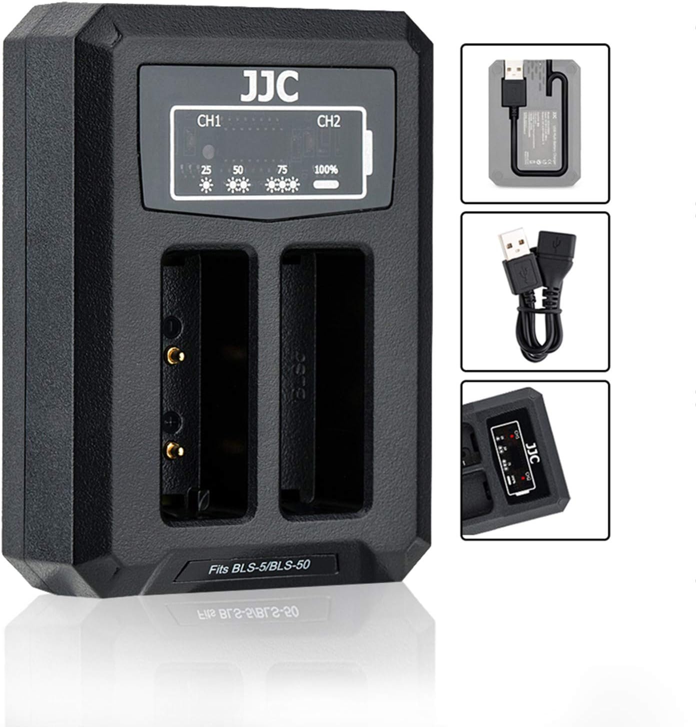 BLS-5 USB Dual Battery Charger Adapter for Olympus E-M5 Mark III, E-M10, E-M10 II, E-M10 III, E-PL9, E-PL8, E-PL7, E-PL6, E-PL5, STYLUS 1, Digital Camera for Olympus BLS-1/BLS-5/BLS-50 Battery