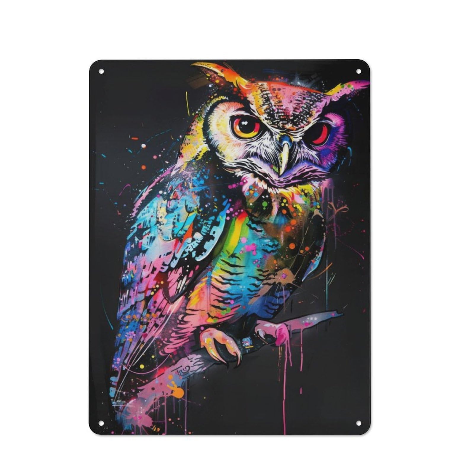 Junmoney Owl Popart Painting Metal Wall Sign 40X30cm Featuring For Pub Or Café, For Kitchen, Dining Room And Home Bar Wall Decor