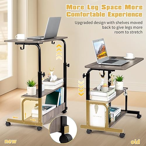 Miniatura 21 de Karl home Mesa móvil pequeña de 23.6 pulgadas, escritorio para computadora con ruedas, altura ajustable, carrito de computadora portátil, mesa Negro