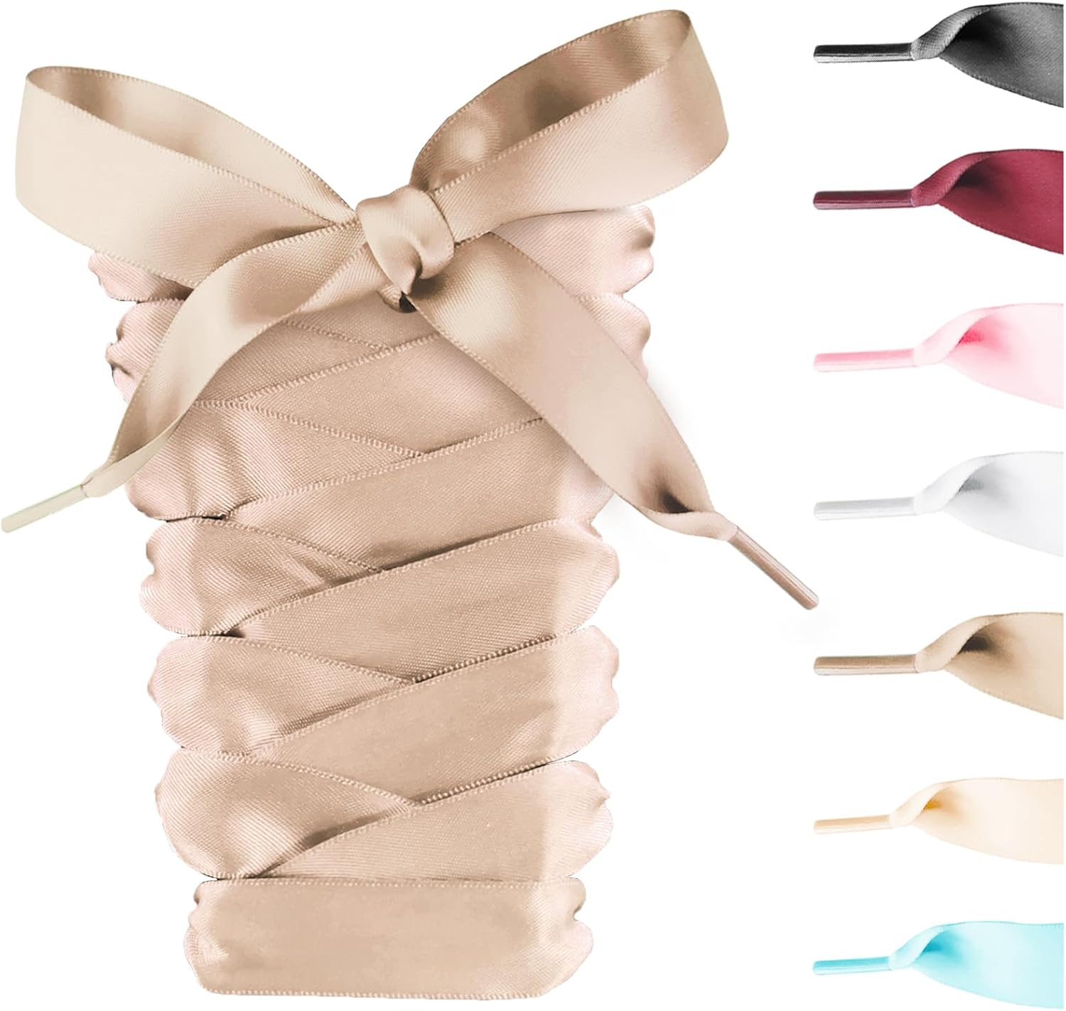 UamGlsob 3/4" Wide Ribbon Shoe Laces for Sneakers, 2CM Satin Flat Thick Fancy Silk Shoelaces Replacement for Women Girls