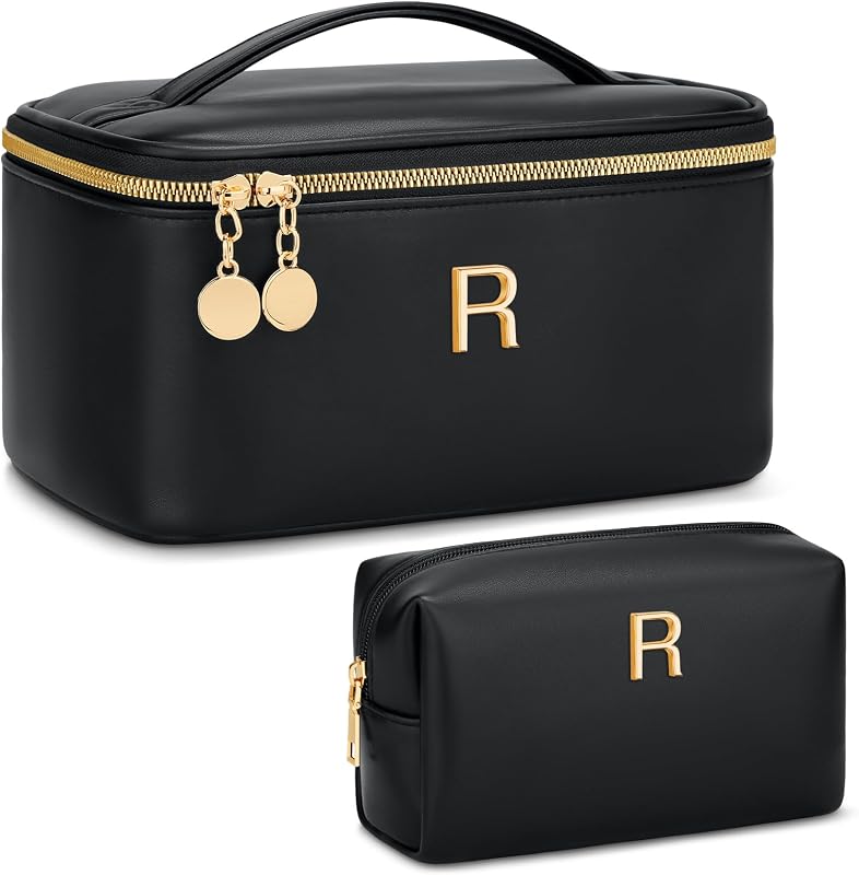 Necessaire de maquiagem personalizada com inicial CLOUDWINGS, conjunto com 2