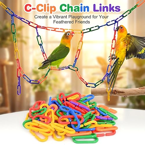Miniatura 3 de Sukh 250pcs Plastic C Clips Hooks Chain Links - Interchangeable Rainbow C-Links for Pet Parrot Parakeets Rat Sugar Glider Small Bird Cage Toys,