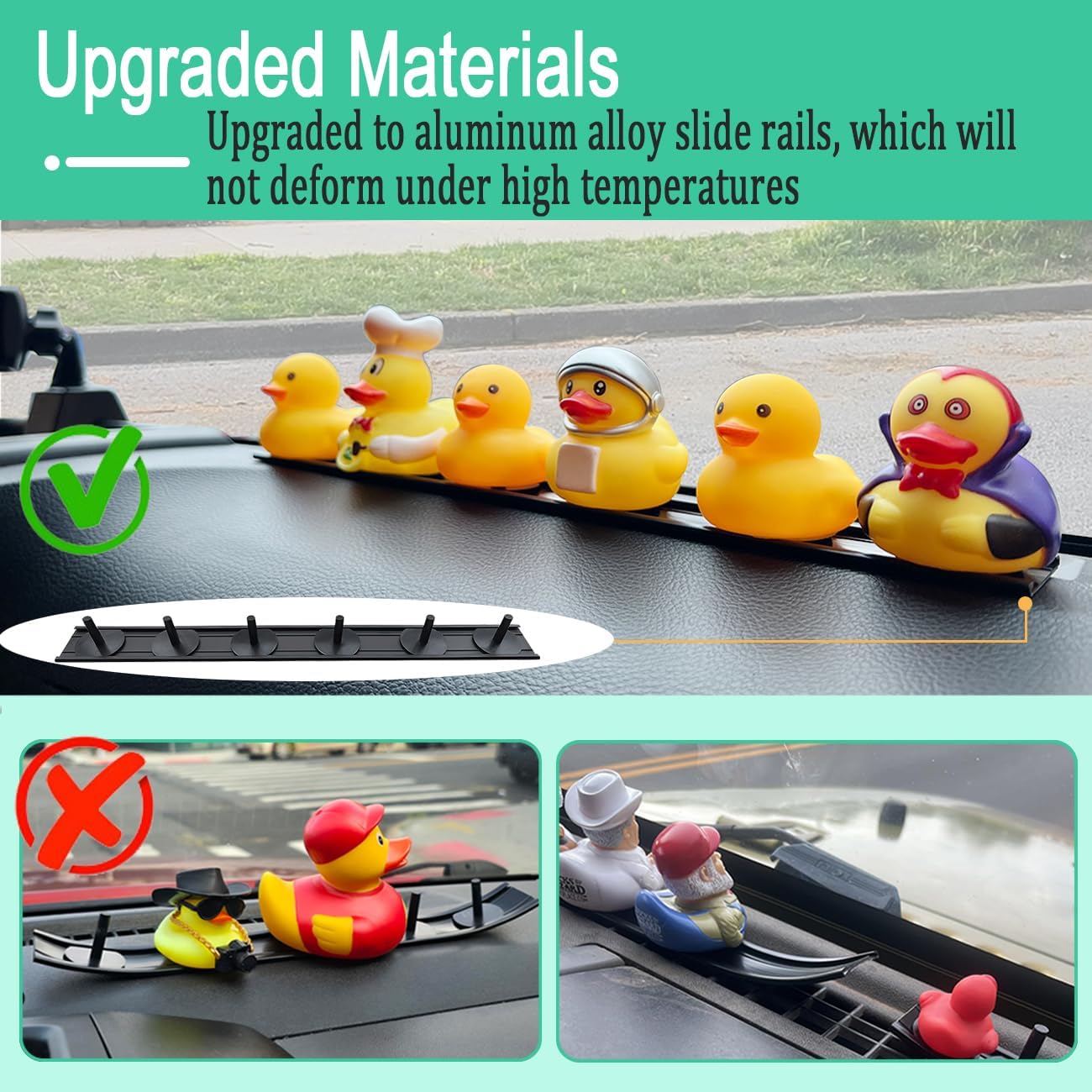Duck Holder for Jeep,Aluminum Slide Rail Duck Mount for Car Dash,Freely Adjustable Rubber Duck Plugs,2 PCS