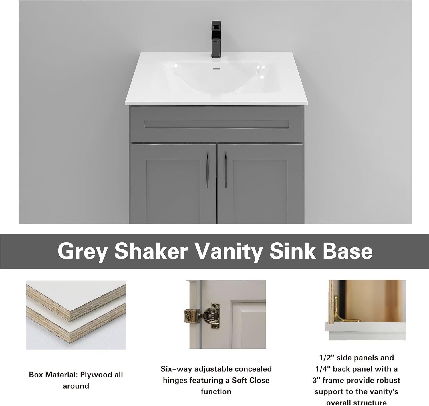 Bathroom Vanity Sink Base Ready-to-Assemble Bathroom Cabinet 24"/30'/36" Width (Vanity Base in Grey Shaker, 36 inch)