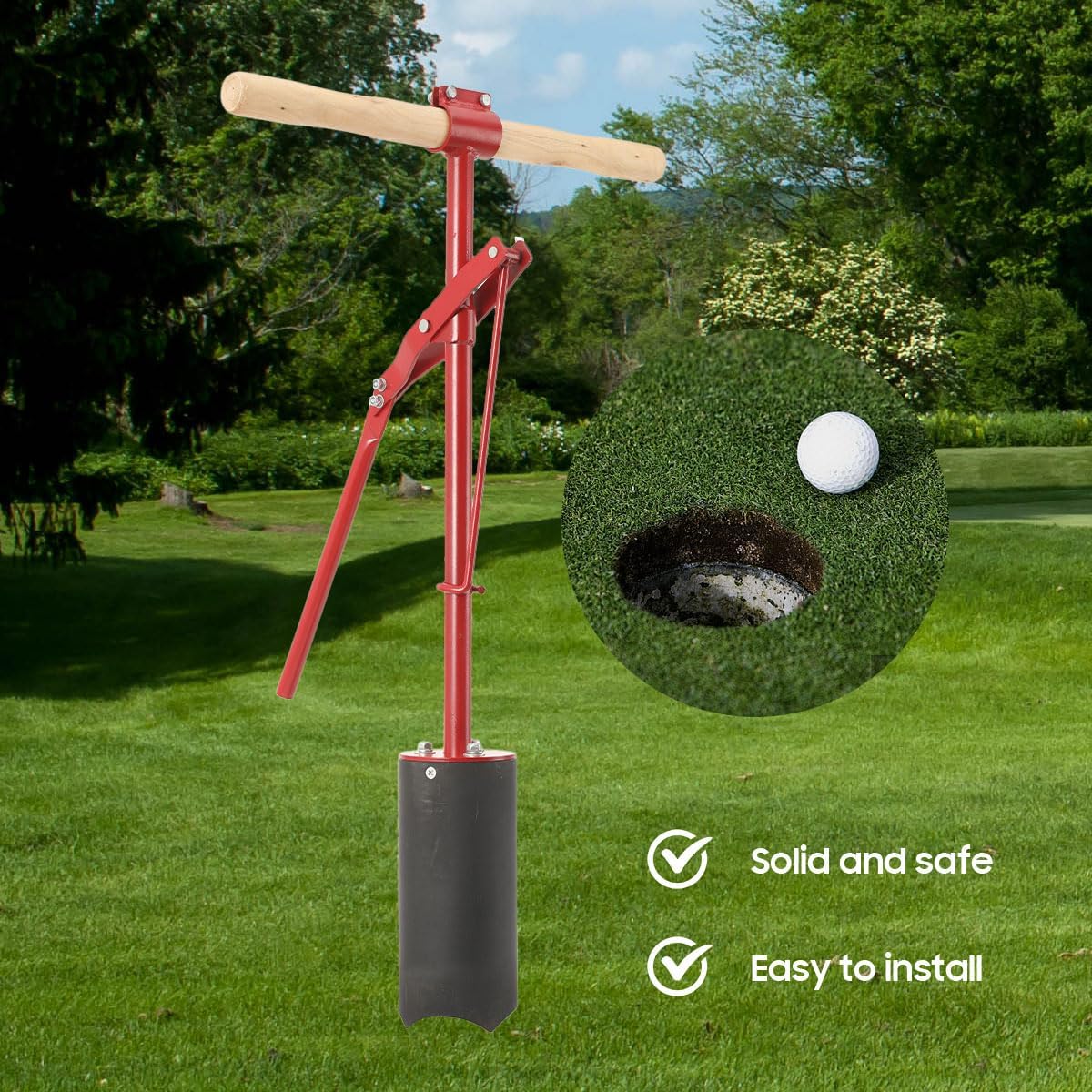Professional Golf Hole Cutter - Heavy-Duty Post Hole Digger with Wood Handle for Clean Golf Hole Creation on Courses & Backyards
