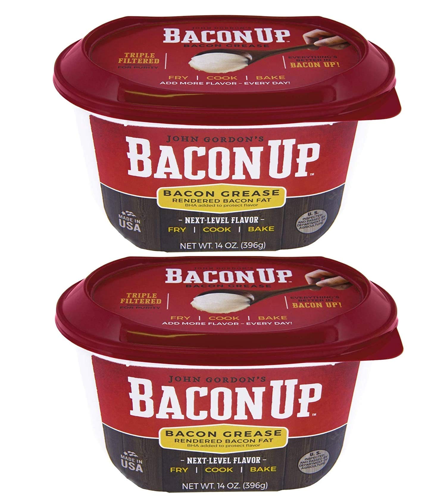 Bacon UpⓇ Bacon Grease for Cooking - 14 Ounce Tub of Authentic Bacon Fat for Cooking, Frying and Baking - Triple-Filtered for Purity, No Carbs, Gluten-Free and Shelf-Stable (2-pack)