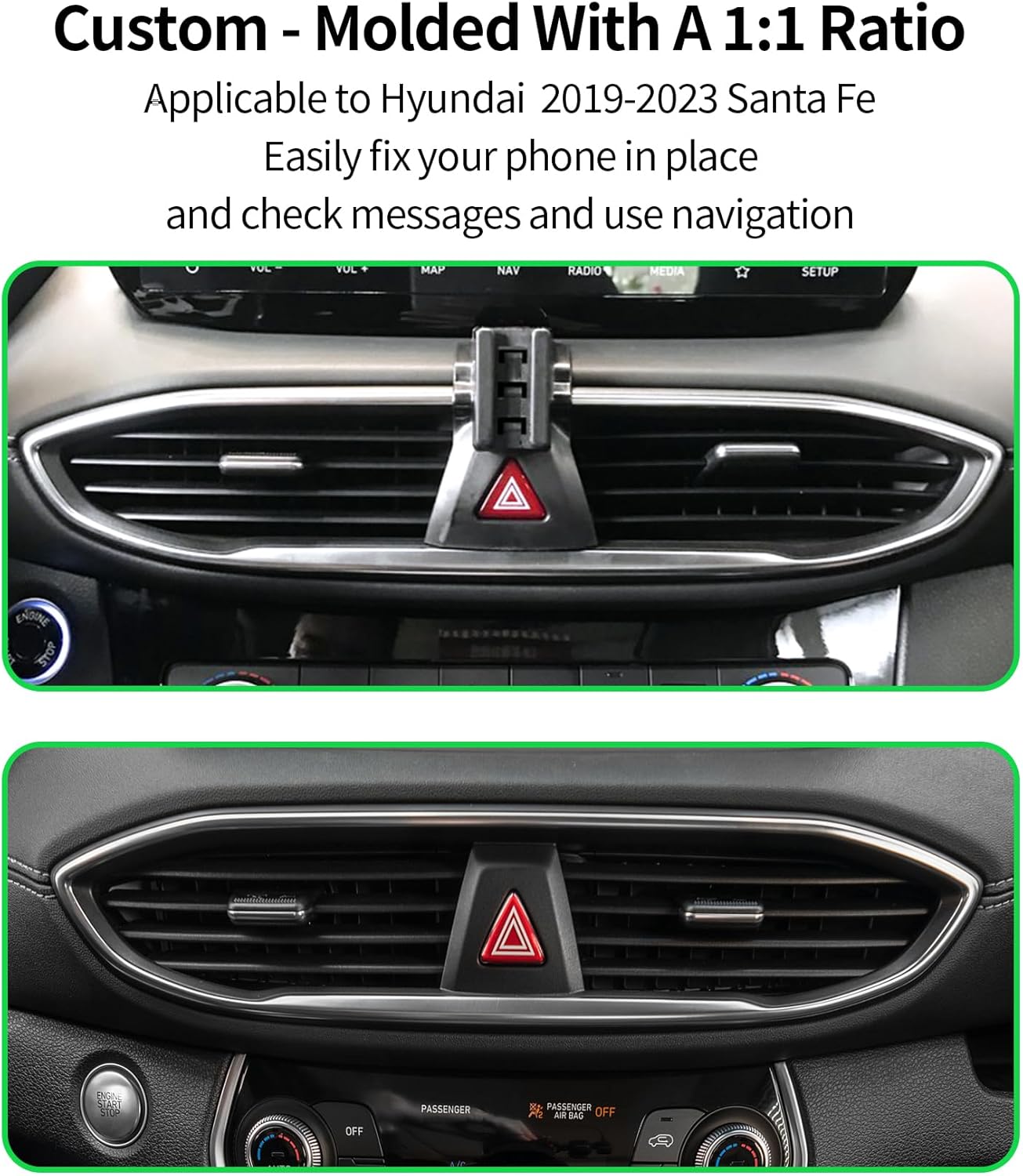 Wireless Charging car Phone Holder for Hyundai Santa Fe 2019-2023 Auto Accessories Navigation Bracket Interior Decoration Mobile Cell Phone Mount, 360° Rotation