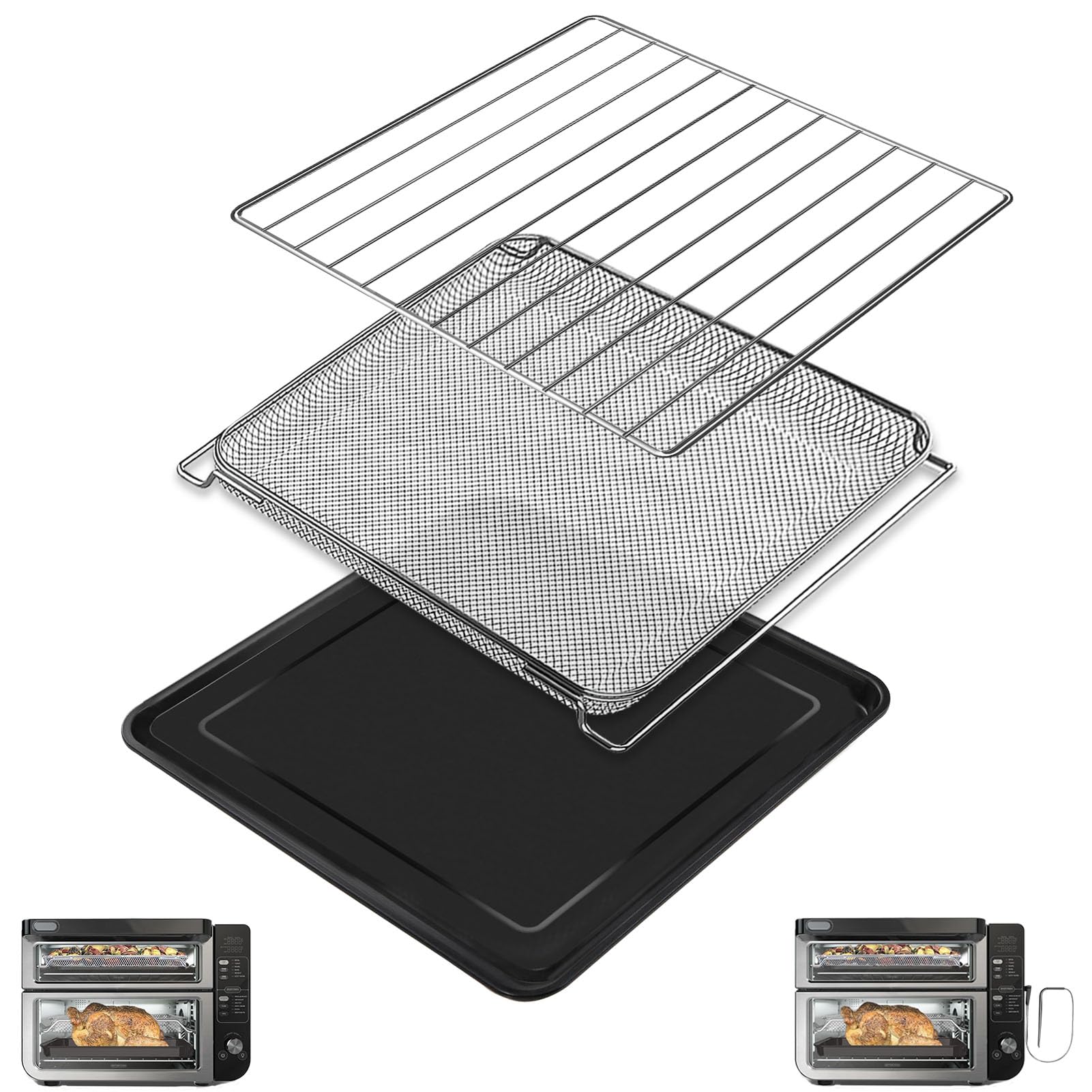 3 IN 1 Smart Double Oven Accessories for Ninja DCT401 DCT451 12 in 1, 13''×12.6'' Steel Toaster Oven Replacement Parts Accessories Dehydrator Grill Rack for Ninja DCT601 DCT651 DCT402BK Smart Oven