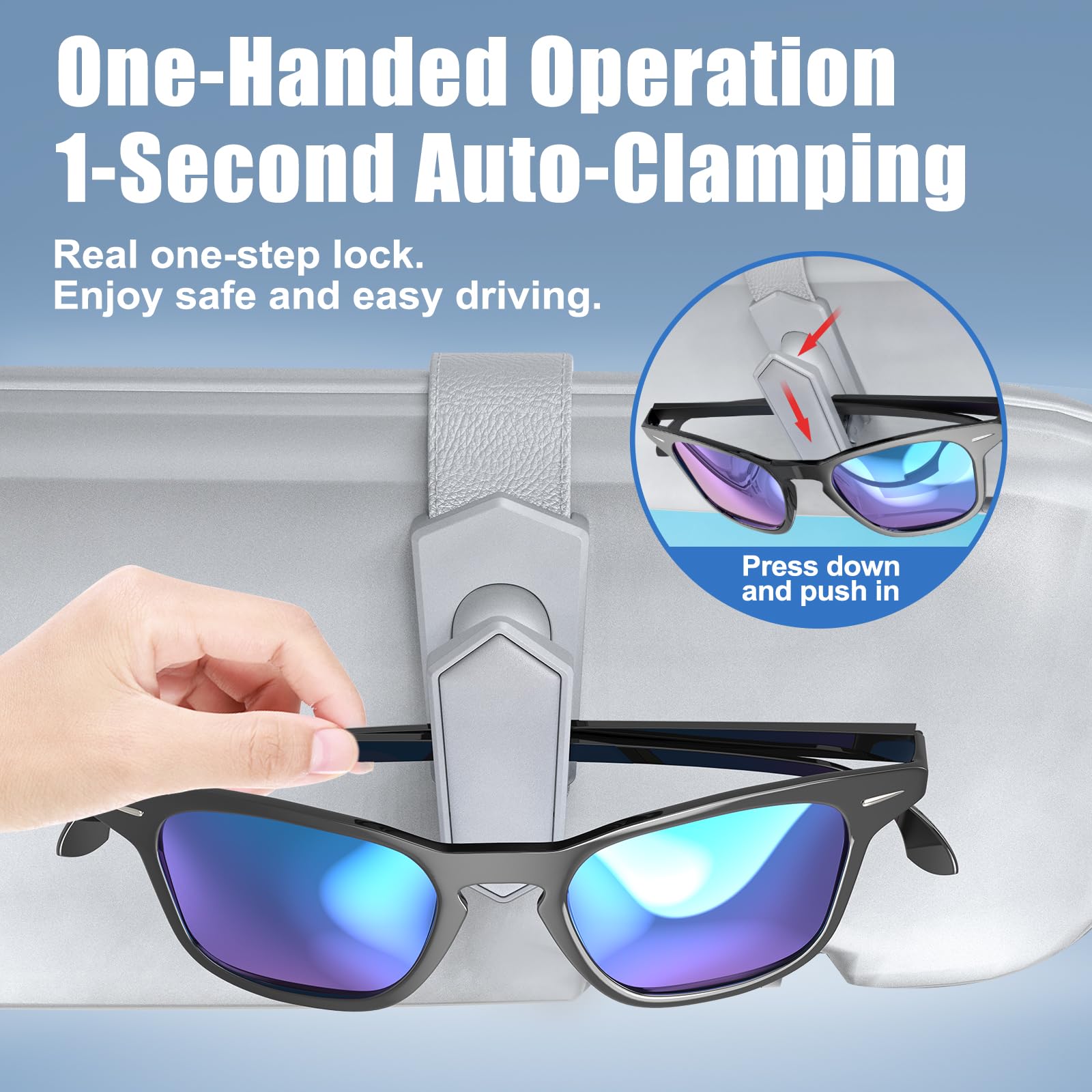 Veharvim Einhandbedienung, Sonnenbrillenhalter für Auto, Visier-Sonnenbrillen-Halter, Clip, Autozubehör innen, universelle Passform, Silikon, gepolsterte Visier-Sonnenbrillenhalterung, Auto