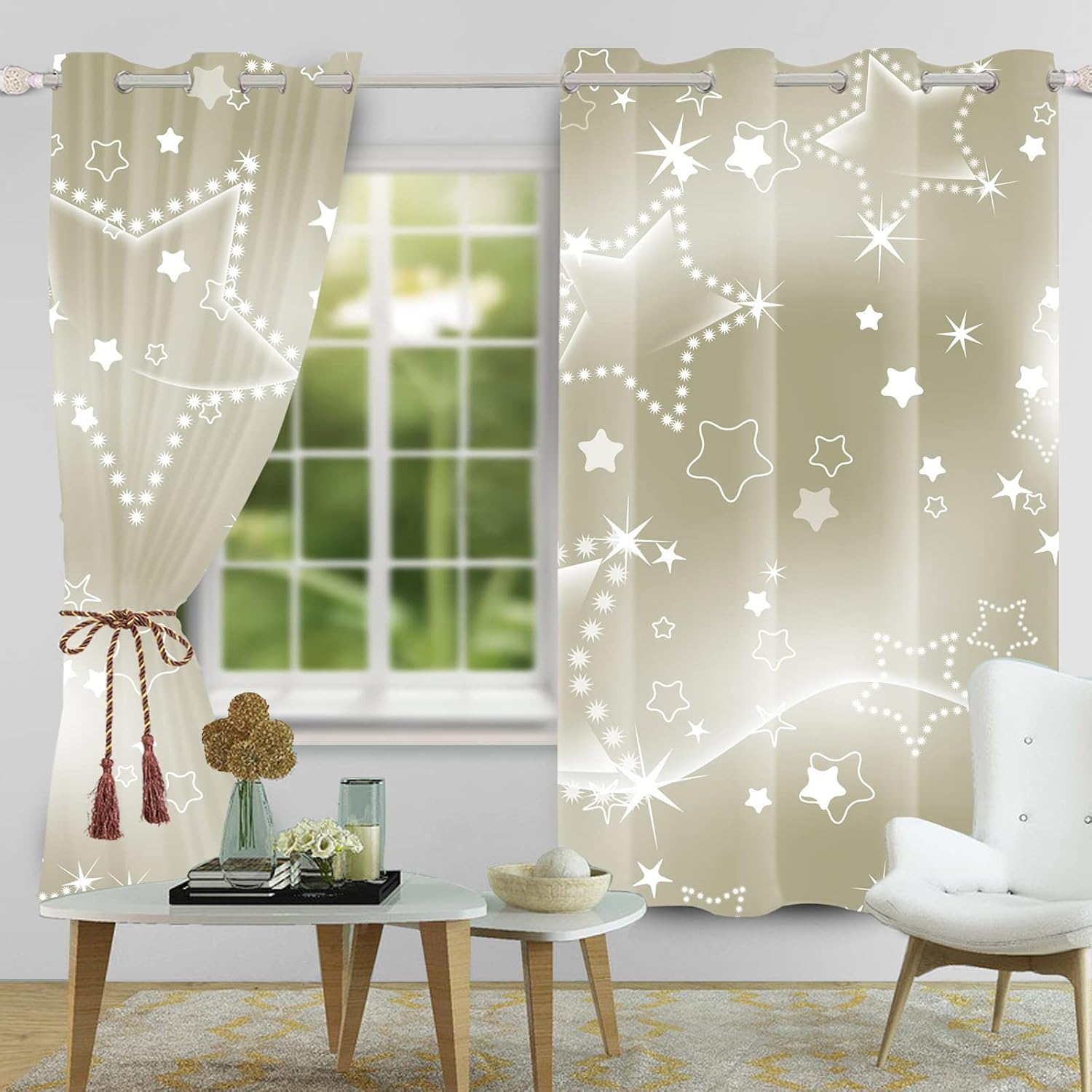 SDOTPMT 107x215cm Cute Star Window Curtain Abstract Sparkling Pentagram Window Drapes Geometric Print Window Treatment for Boy Girl Bedroom Thermal Insulated Blackout Curtain - Image 4