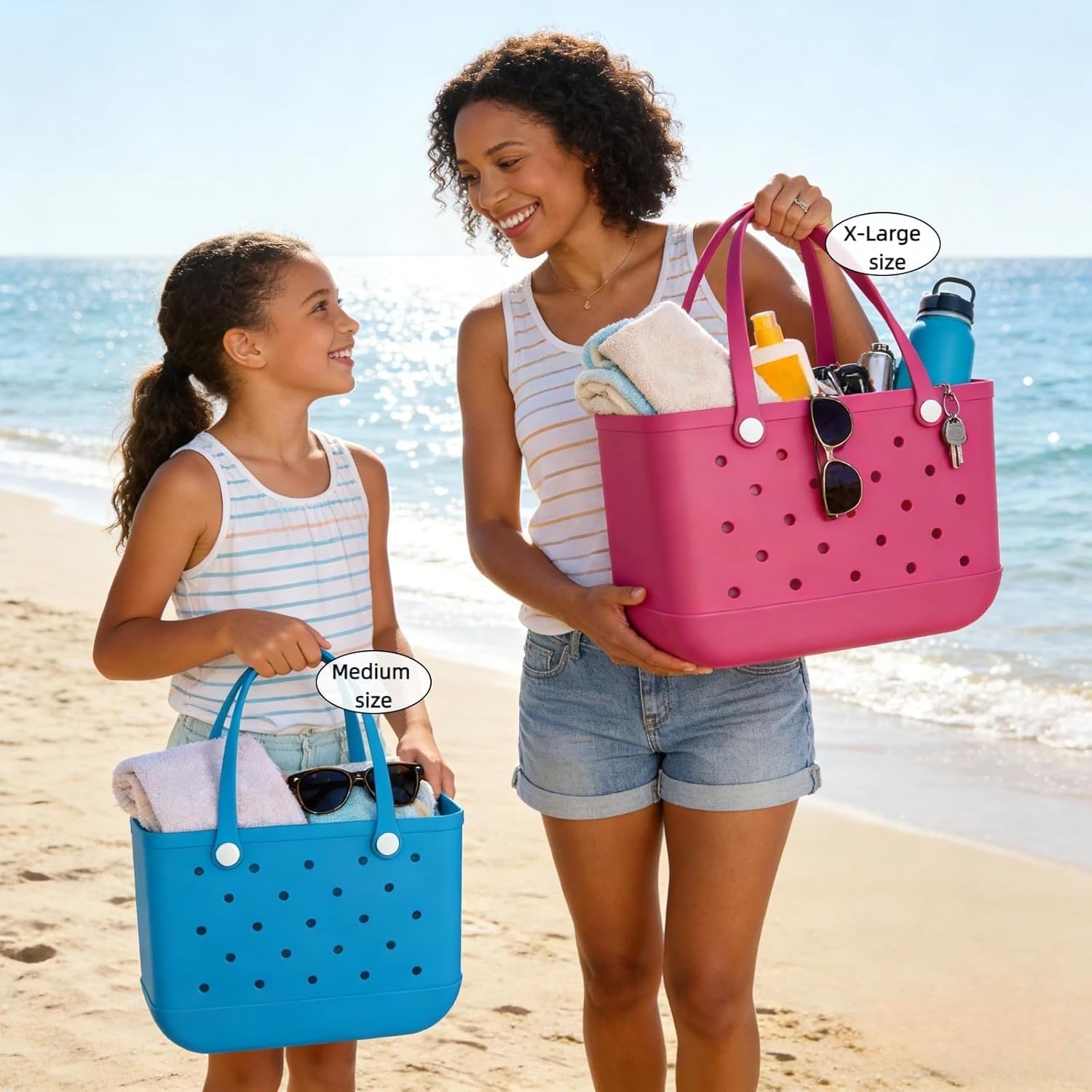 Rubber Beach Tote Bag, Waterproof Washable Open Rubber Beach Bags for Sports Beach Market Pool - Image 3