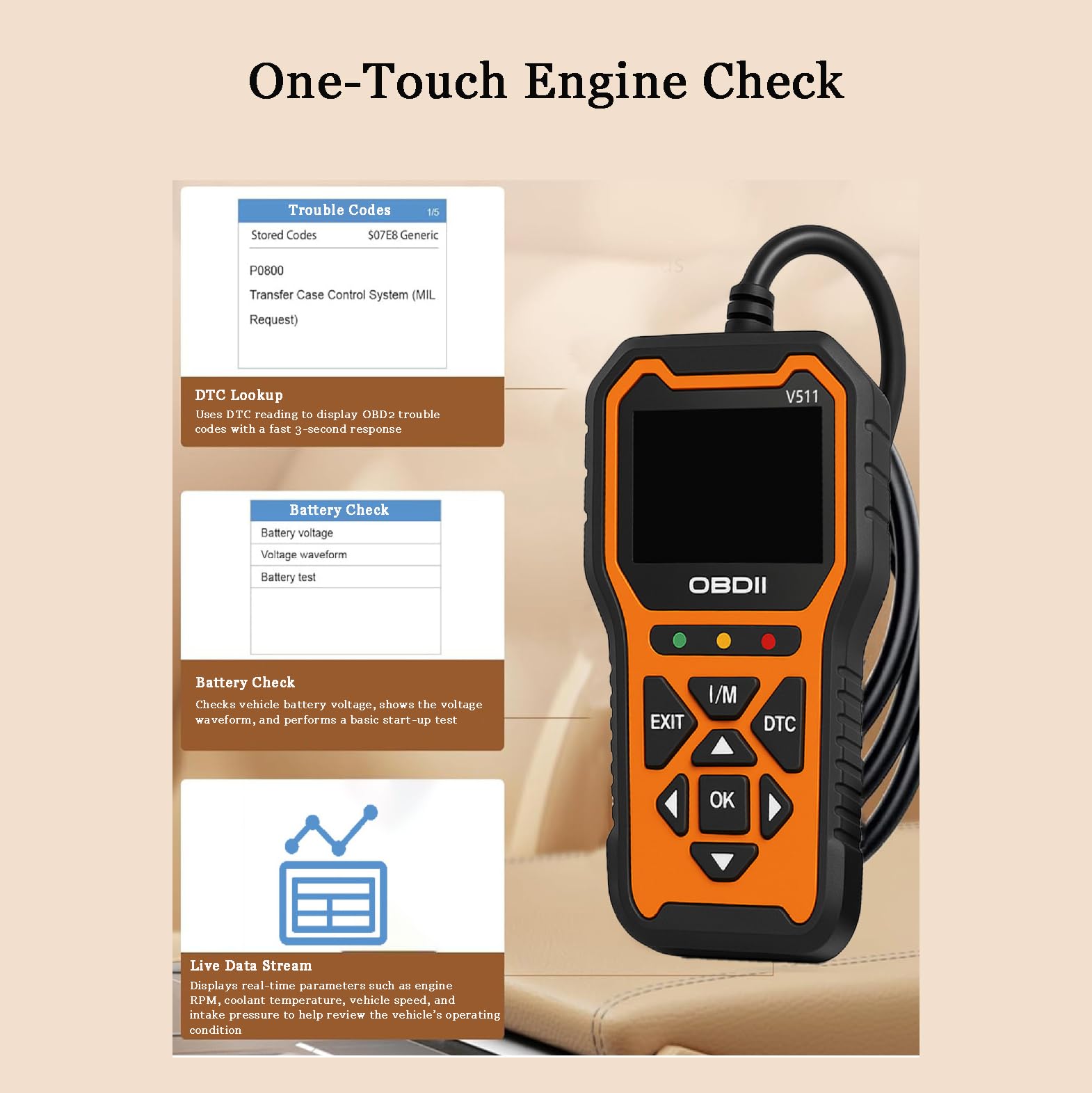 Diagnosi Auto OBD2 per Jeep Compass 2017 2018 2019 2020 2021 2022 2023 2024, Lettore di Codici Motore, Lettura e Cancellazione dei Codici di Errore, Supporto Multilingua, Uso Semplice