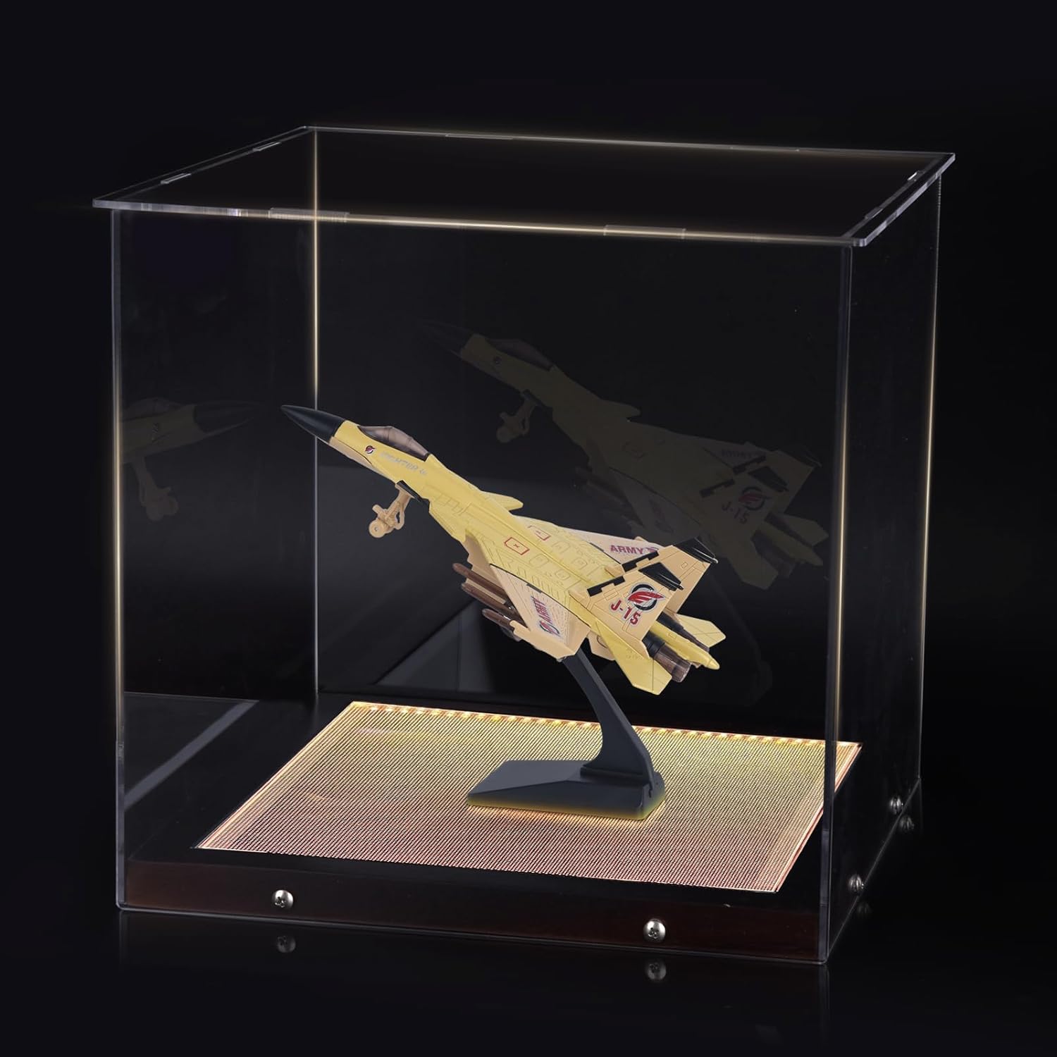Figure Display Case, Clear Acrylic Display Box for Collectibles Action Figures Wooden Base with LED Light Showcase Memorabilia Display Case