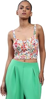 Label RITU KUMAR Ecru Geometric Print Strappy Crop Top Price In India