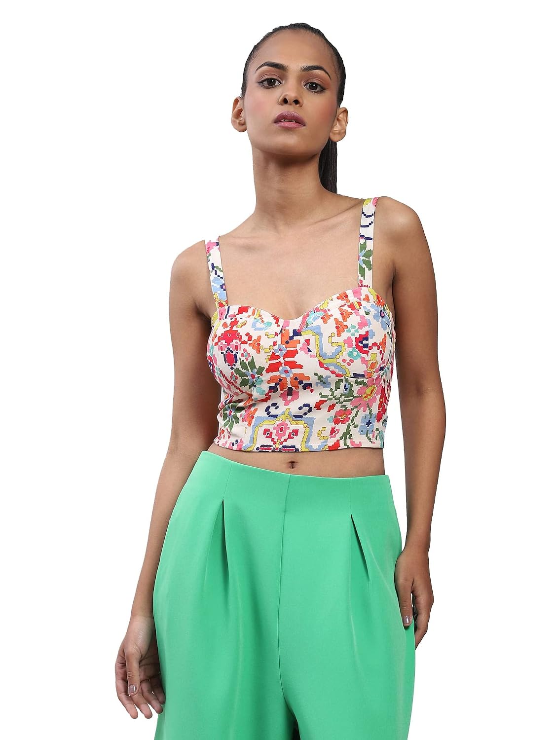 Label RITU KUMAR Ecru Geometric Print Strappy Crop Top