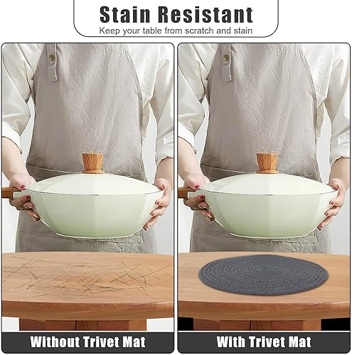 Miniatura 5 de Billbotk Alfombrillas calientes de 11.8 y 7 pulgadas para ollas y sartenes, 7 salvamanteles tejidos para platos calientes, soportes para ollas para